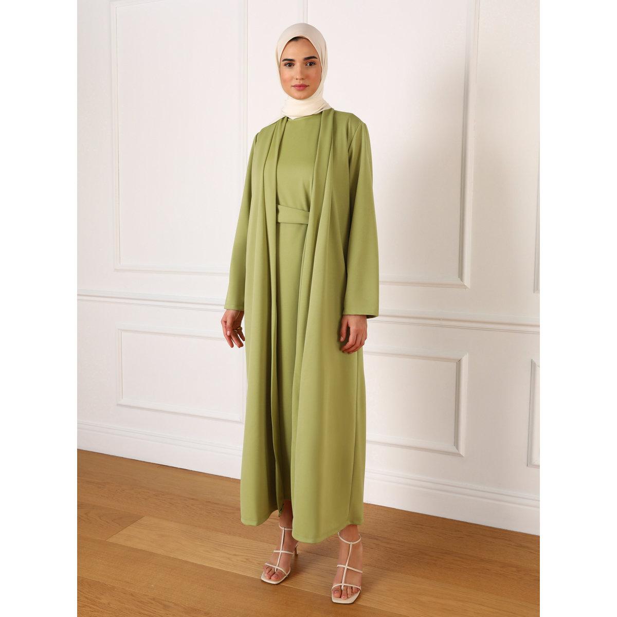 طقم منسق من كيمونو وفستان طويل بتفاصيل ربطة-women-clothing-coordsets-image-2