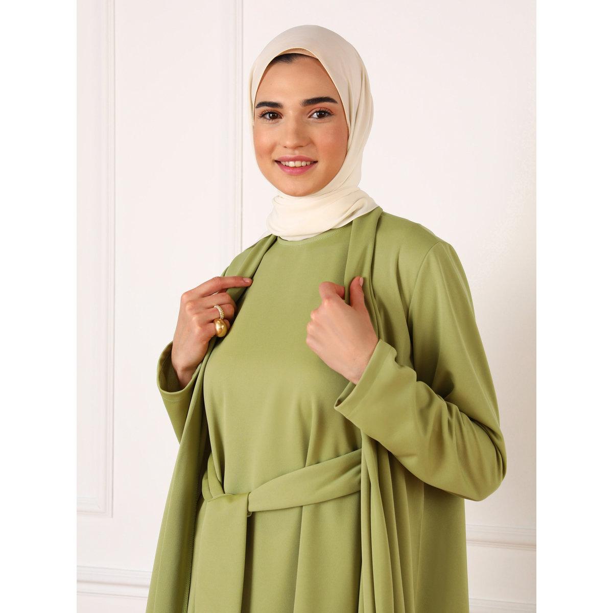 طقم منسق من كيمونو وفستان طويل بتفاصيل ربطة-women-clothing-coordsets-image-5