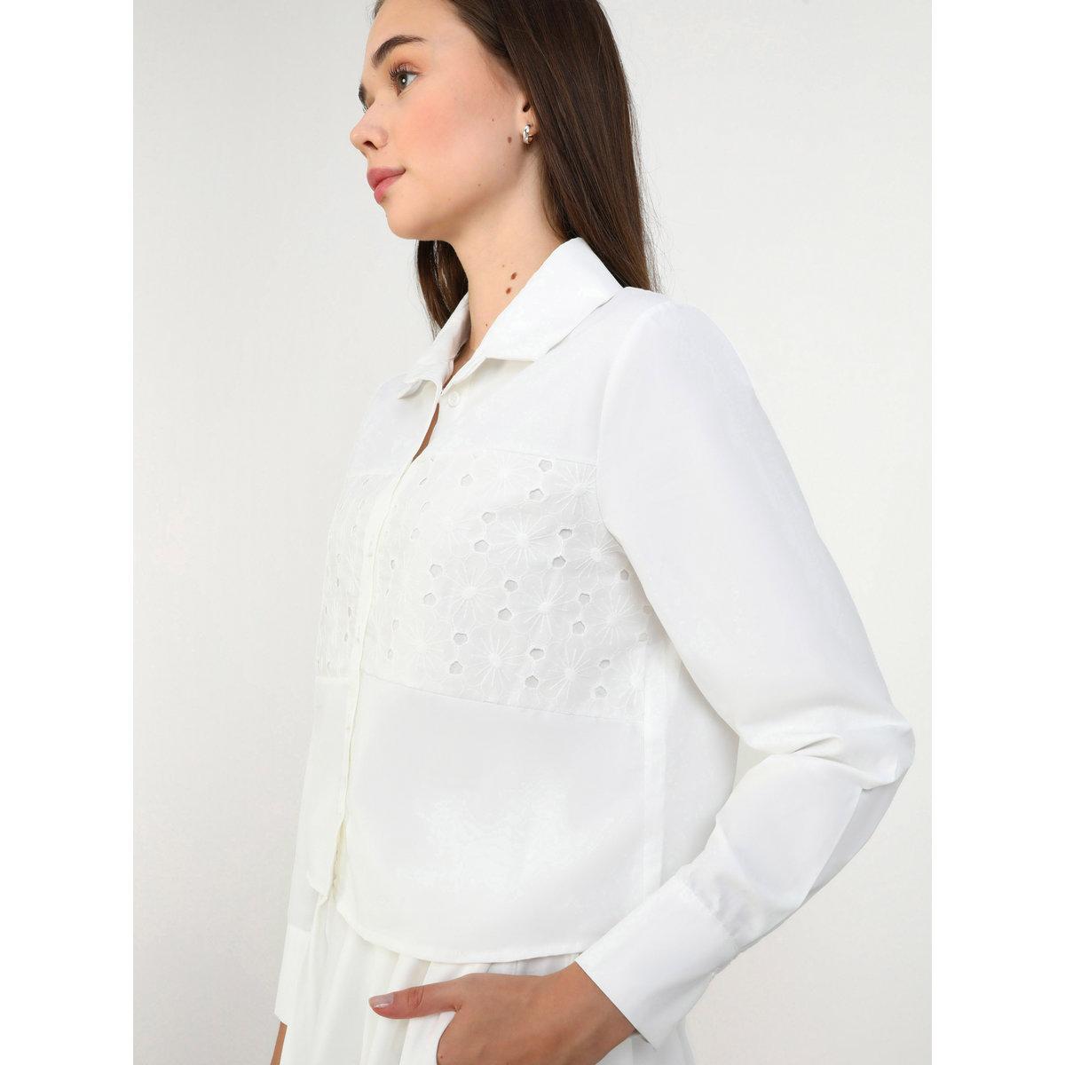 Modanisa X Styli Off White Buttoned Lace Detail Shirt and Maxi Skirt Co-Ords-women-clothing-coordsets-image-3
