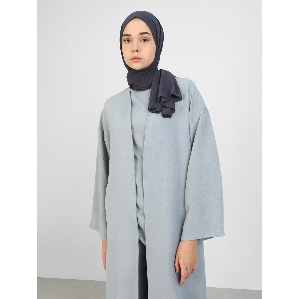 Modanisa X Styli Grey Sleeveless Ruched Top with Kimono and Trousers Co-Ords-women-clothing-coordsets-image-2