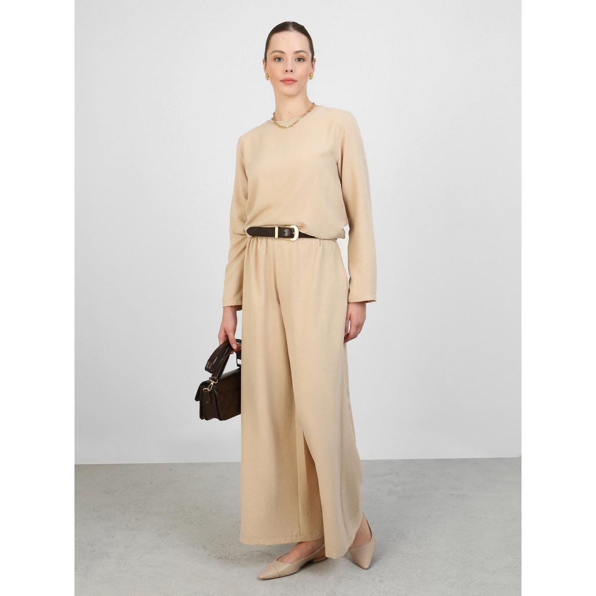 طقم منسق من بنطال وتونيك بياقة دائرية-women-clothing-coordsets-image-1
