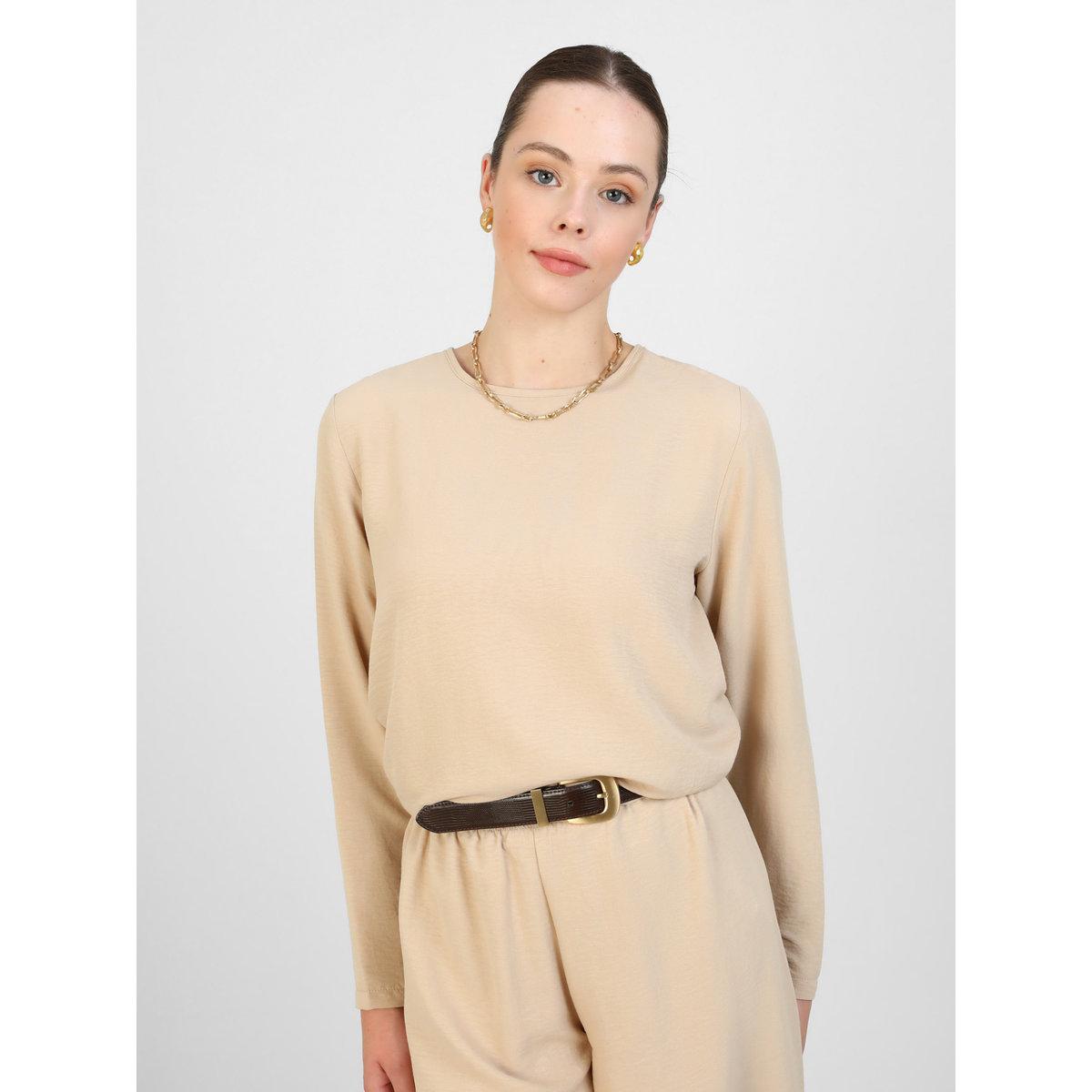 Modanisa X Styli Beige Solid Round Neck Tunic and Trousers Co-Ords-women-clothing-coordsets-image-2