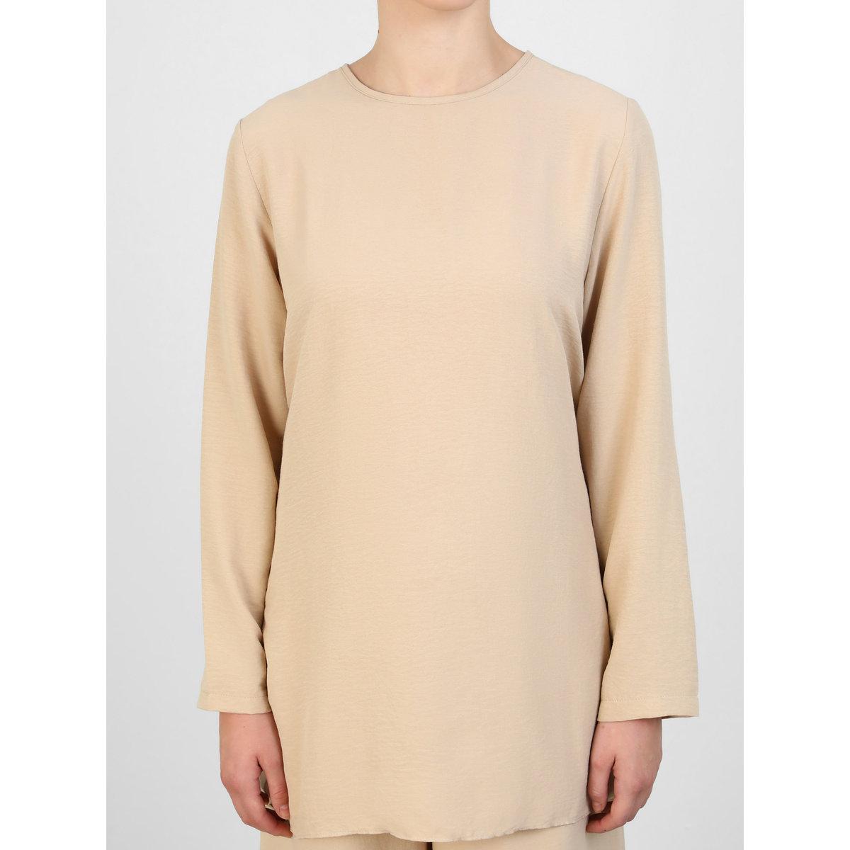 Modanisa X Styli Beige Solid Round Neck Tunic and Trousers Co-Ords-women-clothing-coordsets-image-3