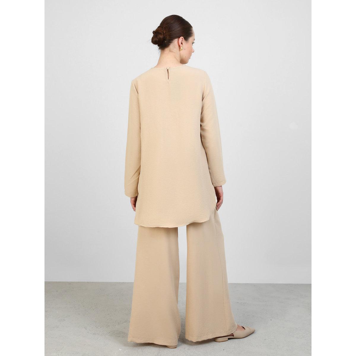طقم منسق من بنطال وتونيك بياقة دائرية-women-clothing-coordsets-image-6
