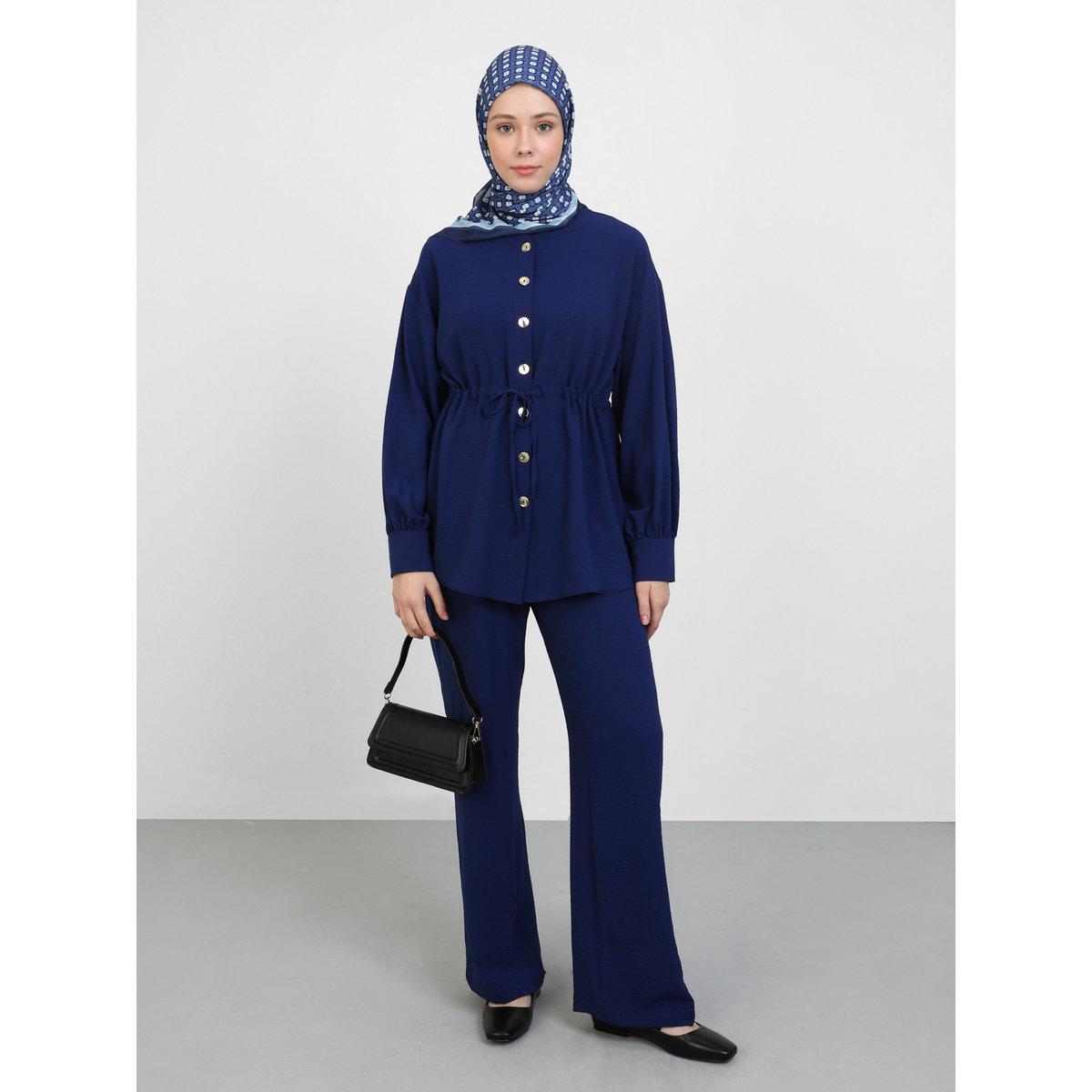 طقم منسق من بنطال وتونيك بتفاصيل أزرار-women-clothing-coordsets-image-1