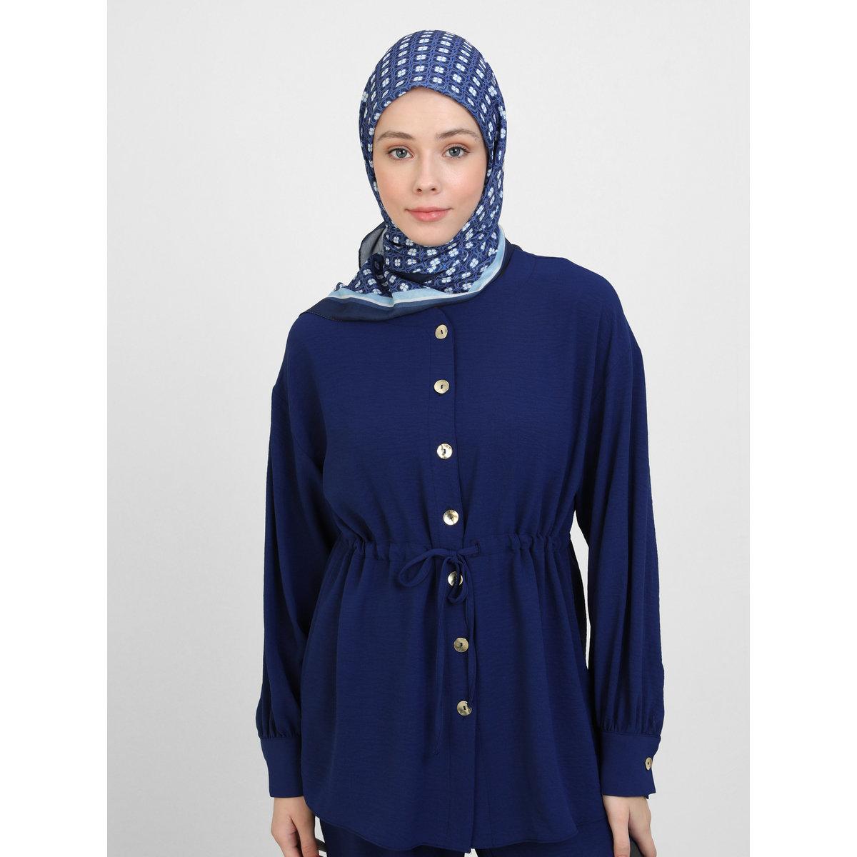 طقم منسق من بنطال وتونيك بتفاصيل أزرار-women-clothing-coordsets-image-2