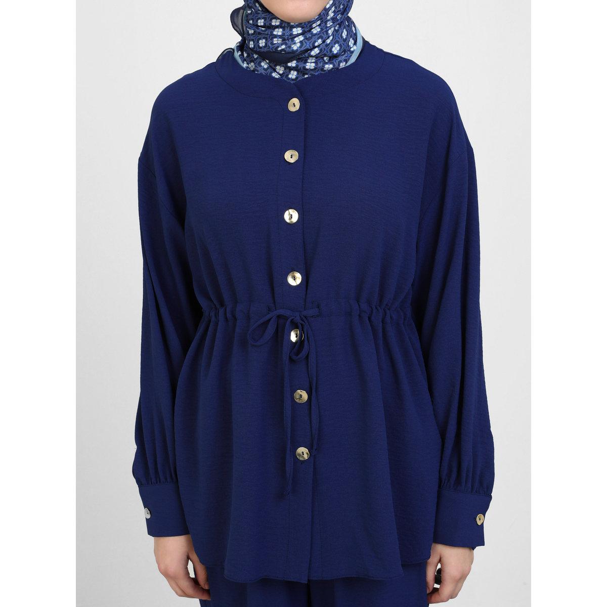 طقم منسق من بنطال وتونيك بتفاصيل أزرار-women-clothing-coordsets-image-3