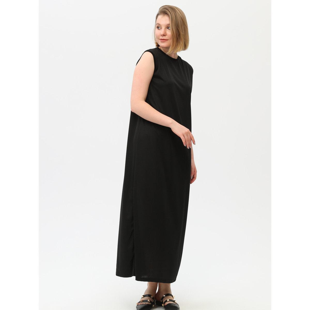 Modanisa X Styli Black Solid Crew Neck Sleeveless Maxi Dress-women-clothing-dresses-image-4