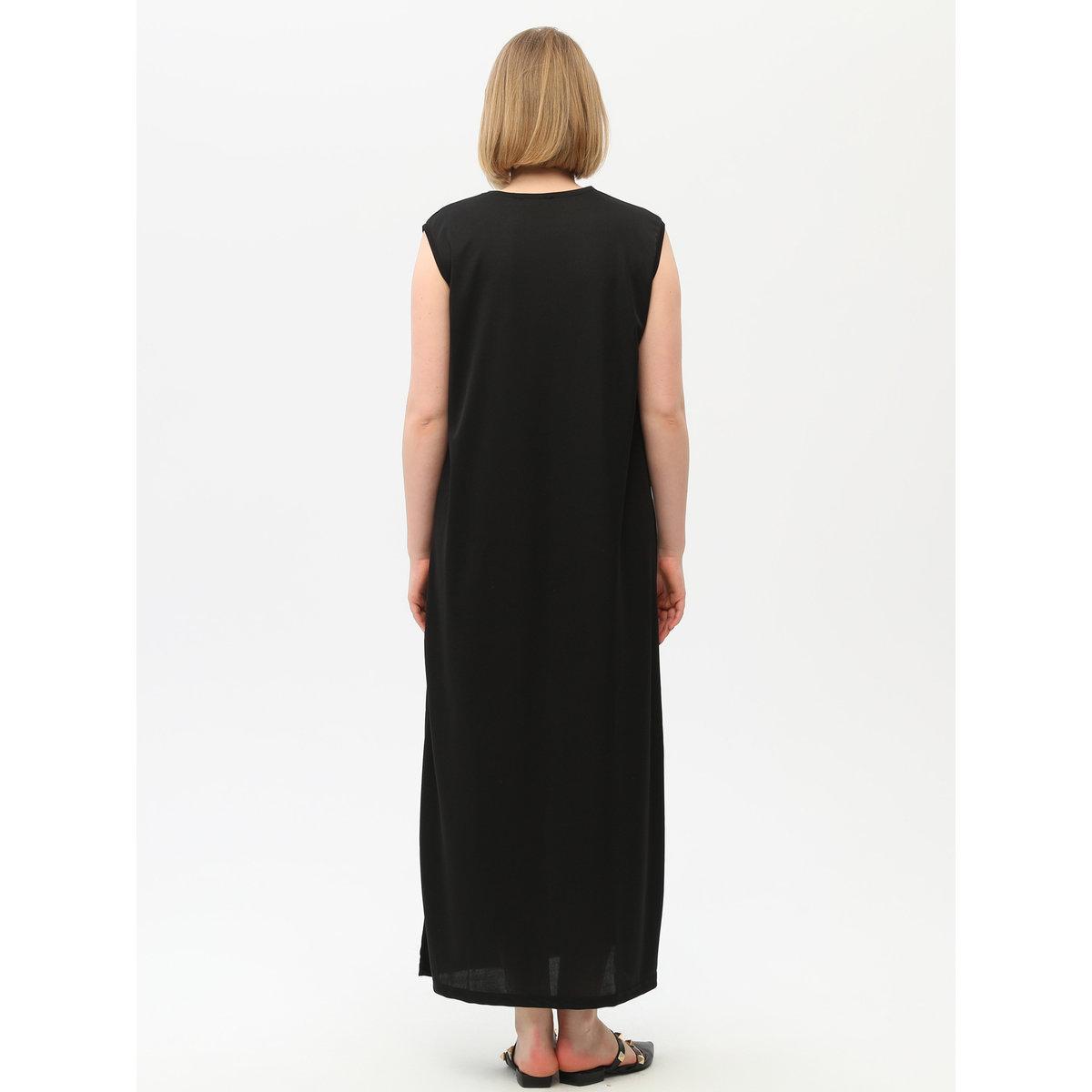 Modanisa X Styli Black Solid Crew Neck Sleeveless Maxi Dress-women-clothing-dresses-image-6