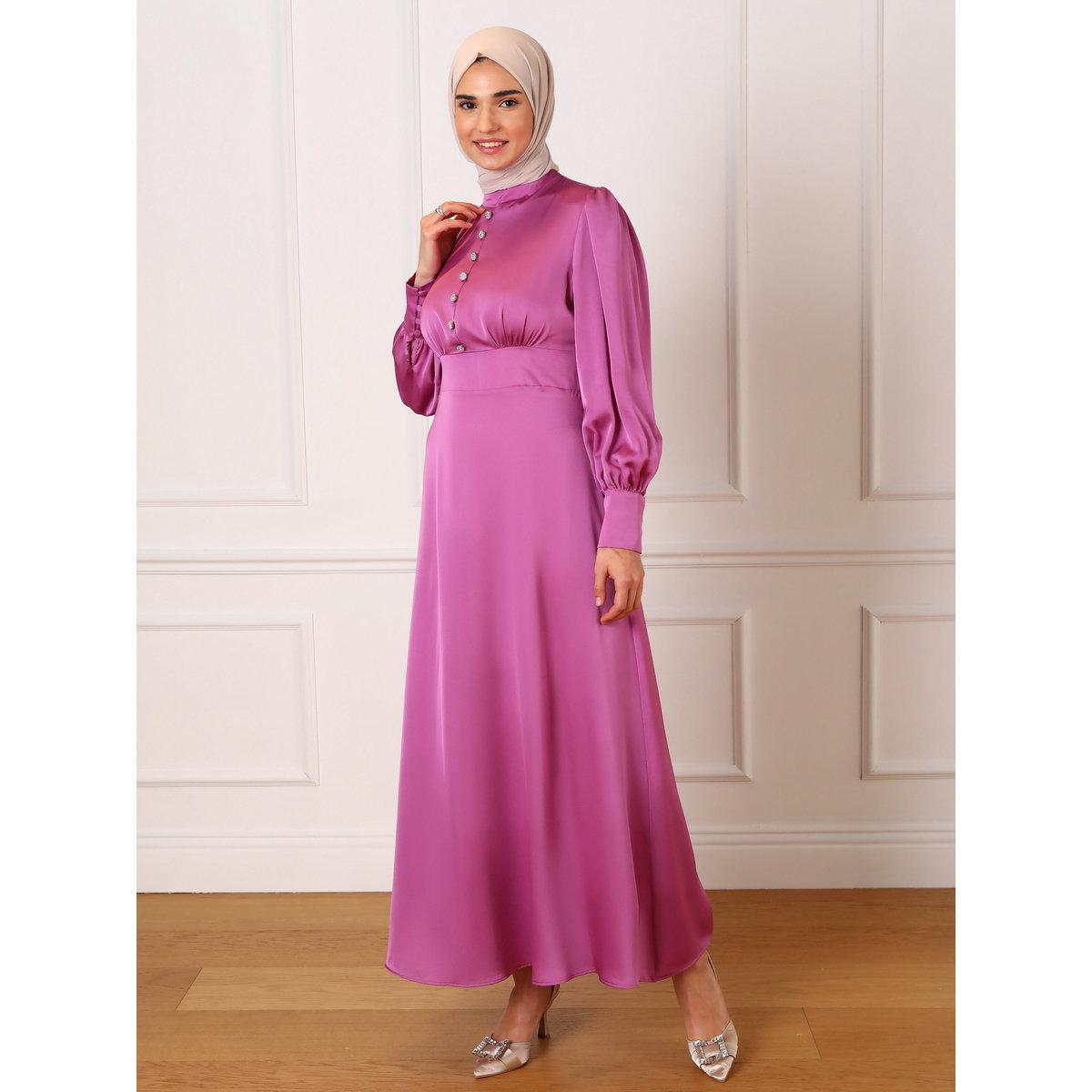 فستان طويل ساتان بتفاصيل أزرار مُنمقة-women-clothing-dresses-image-5