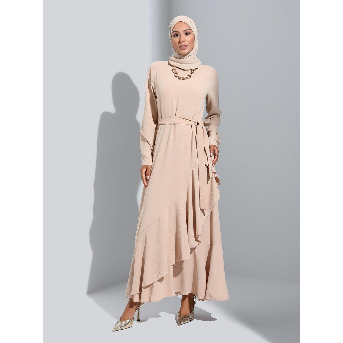 فستان طويل محتشم بتفاصيل كشكش-women-clothing-dresses-image-1