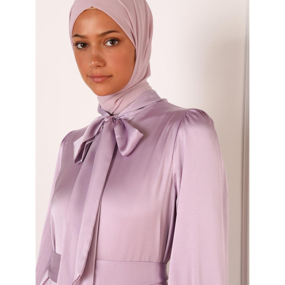 Modanisa X Styli Lilac Satin Tie-Up Neck Tiered Maxi Dress-women-clothing-dresses-image-4