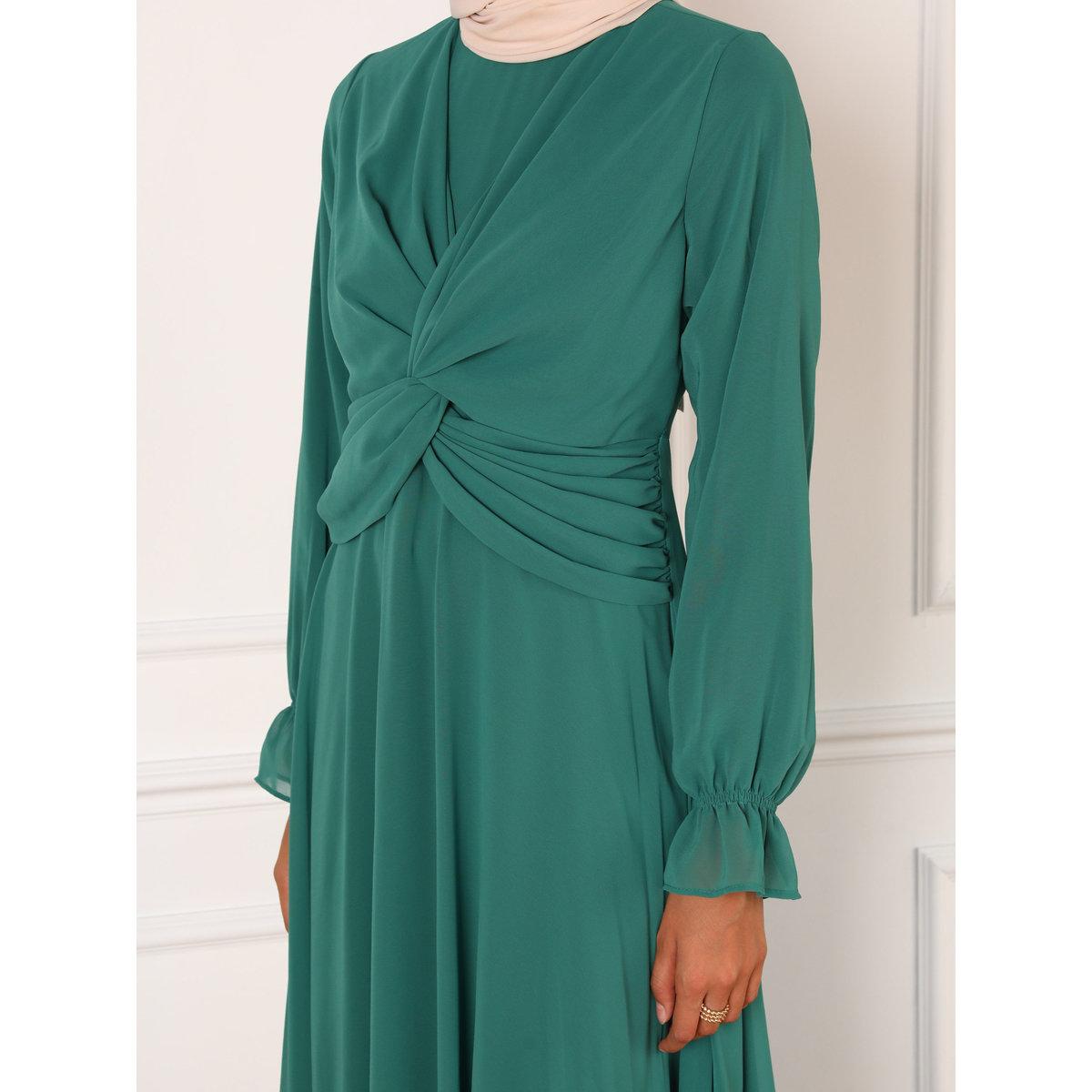 فستان طويل سادة بتفاصيل عُقدة-women-clothing-dresses-image-4