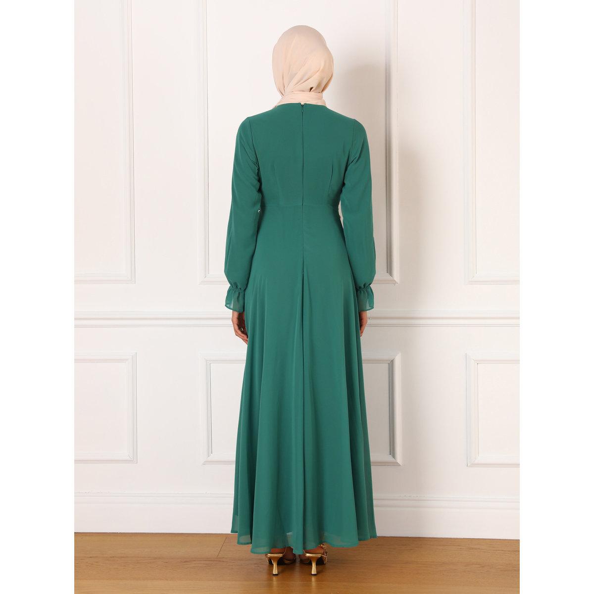 فستان طويل سادة بتفاصيل عُقدة-women-clothing-dresses-image-5