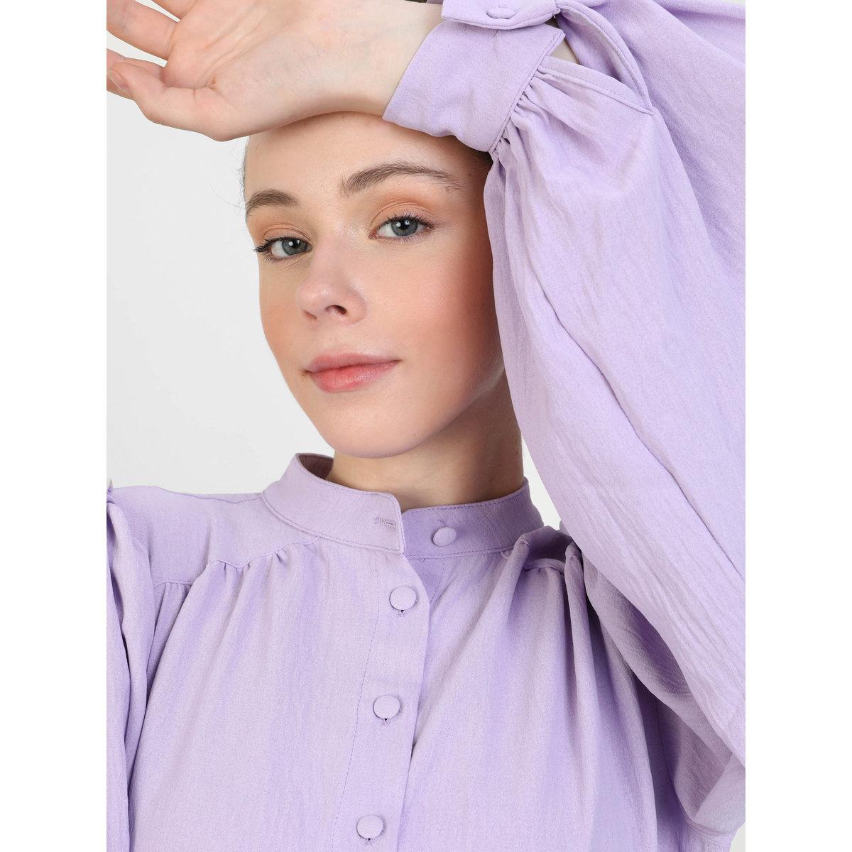 فستان طويل بأكمام بالون وحواف كشكش-women-clothing-dresses-image-3