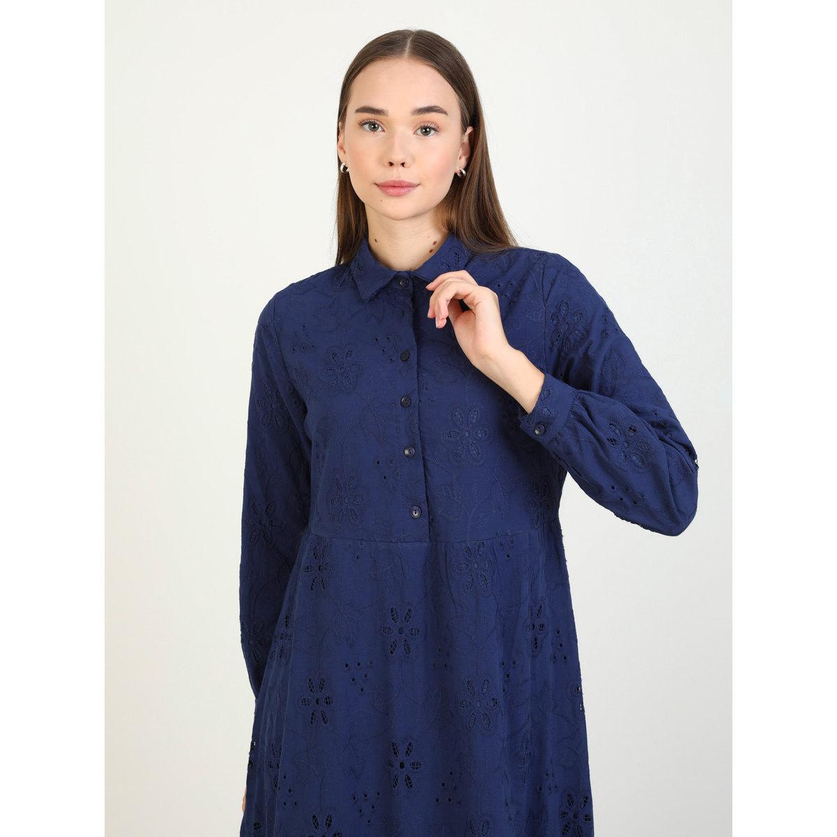 Modanisa X Styli Navy Blue Embroidered Eyelet Maxi Dress-women-clothing-dresses-image-2