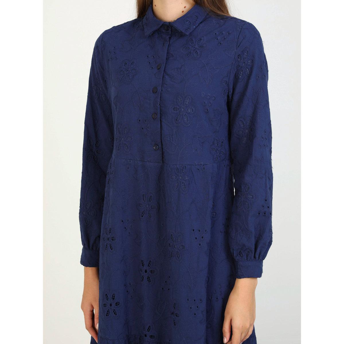 Modanisa X Styli Navy Blue Embroidered Eyelet Maxi Dress-women-clothing-dresses-image-3