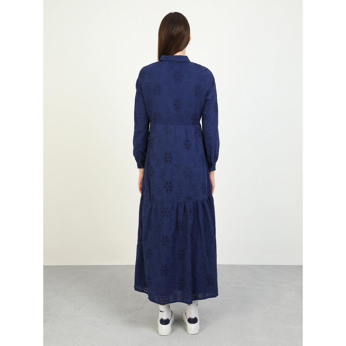 Modanisa X Styli Navy Blue Embroidered Eyelet Maxi Dress-women-clothing-dresses-image-4