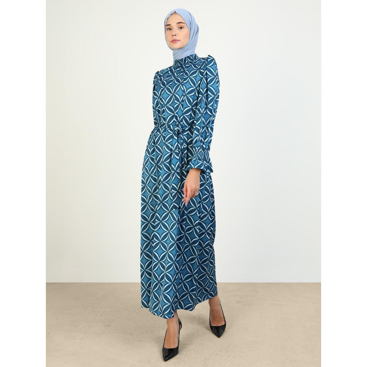 Modanisa X Styli Blue All Over Print  Modest Maxi Dress-women-clothing-dresses-image-2