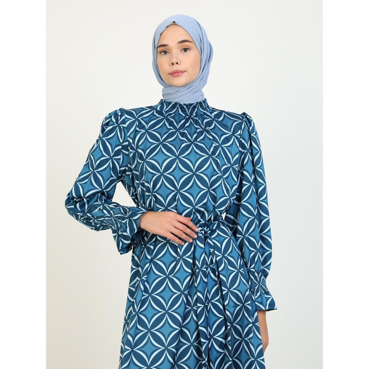 Modanisa X Styli Blue All Over Print  Modest Maxi Dress-women-clothing-dresses-image-3