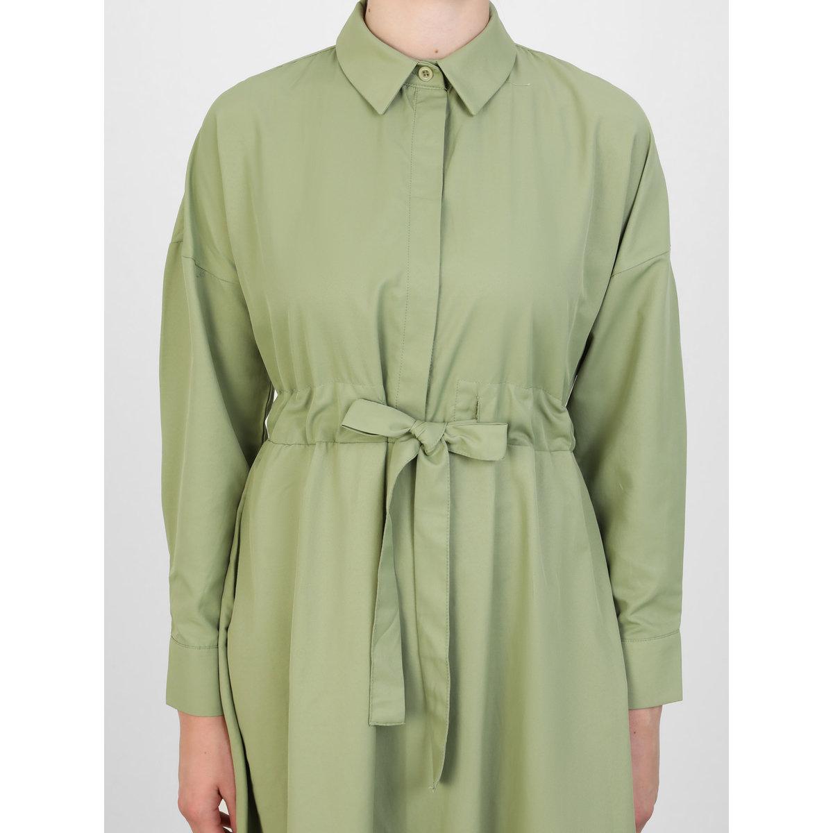 Modanisa X Styli Solid Buttoned Maxi Dress with Tie-Up Belt Detail-women-clothing-dresses-image-3