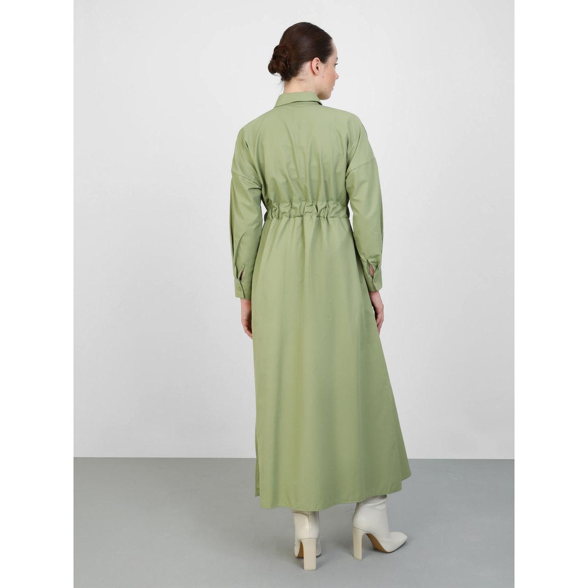 Modanisa X Styli Solid Buttoned Maxi Dress with Tie-Up Belt Detail-women-clothing-dresses-image-5