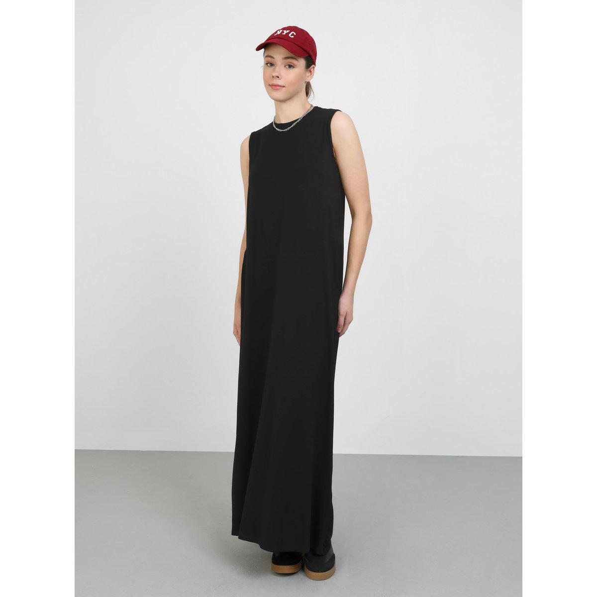 Modanisa X Styli Solid Sleeveless Round Neck Maxi Dress-women-clothing-dresses-image-1