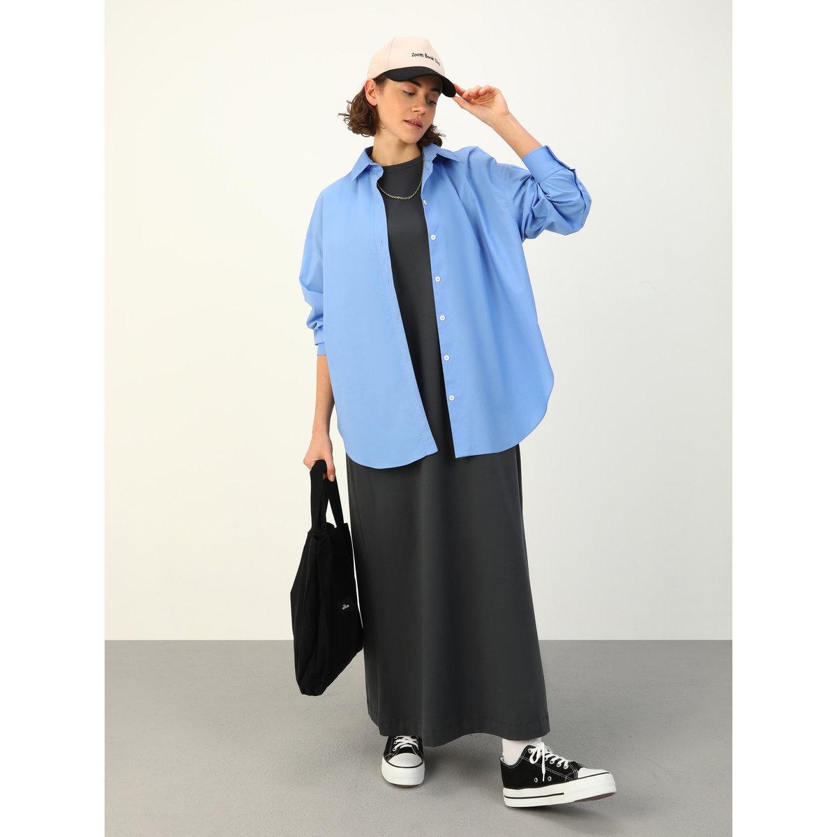 Modanisa X Styli Gray Solid T-Shirt Maxi Dress-women-clothing-dresses-image-6