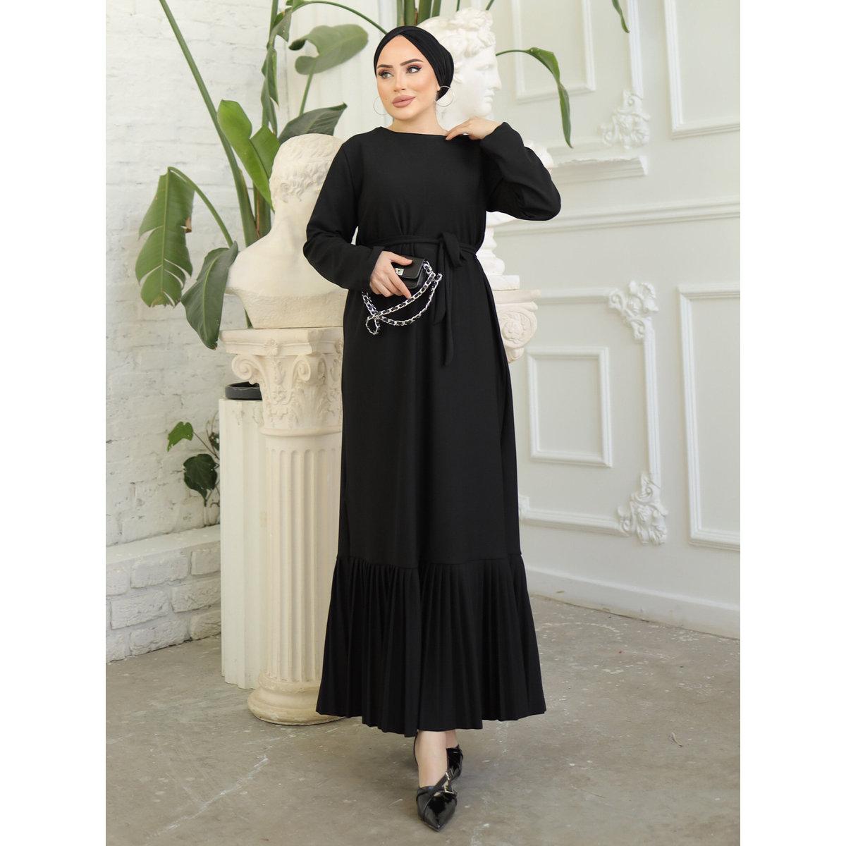 فستان طويل سادة بتفاصيل ربطة خصر-women-clothing-dresses-image-2