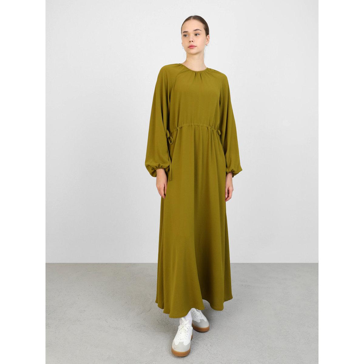 Modanisa X Styli Olive Green Balloon Sleeve Maxi Dress-women-clothing-dresses-image-1