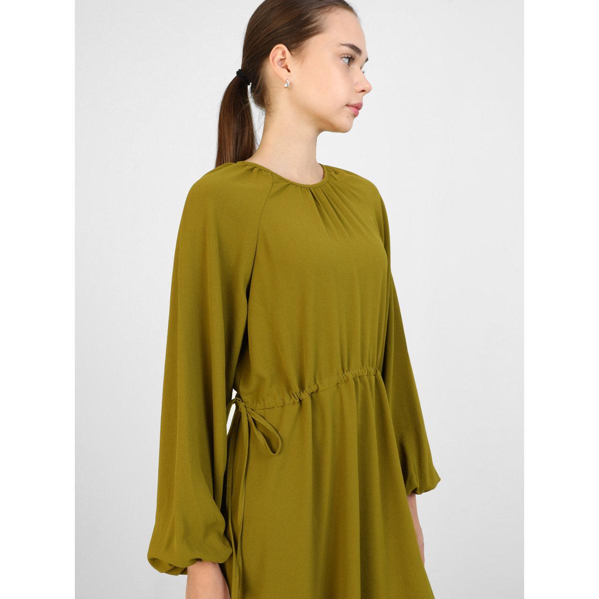 Modanisa X Styli Olive Green Balloon Sleeve Maxi Dress-women-clothing-dresses-image-2