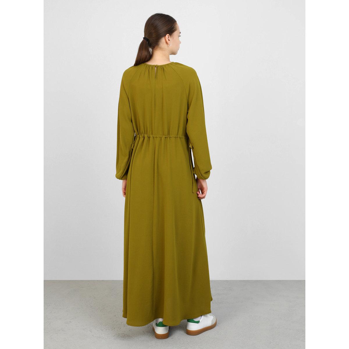 Modanisa X Styli Olive Green Balloon Sleeve Maxi Dress-women-clothing-dresses-image-4