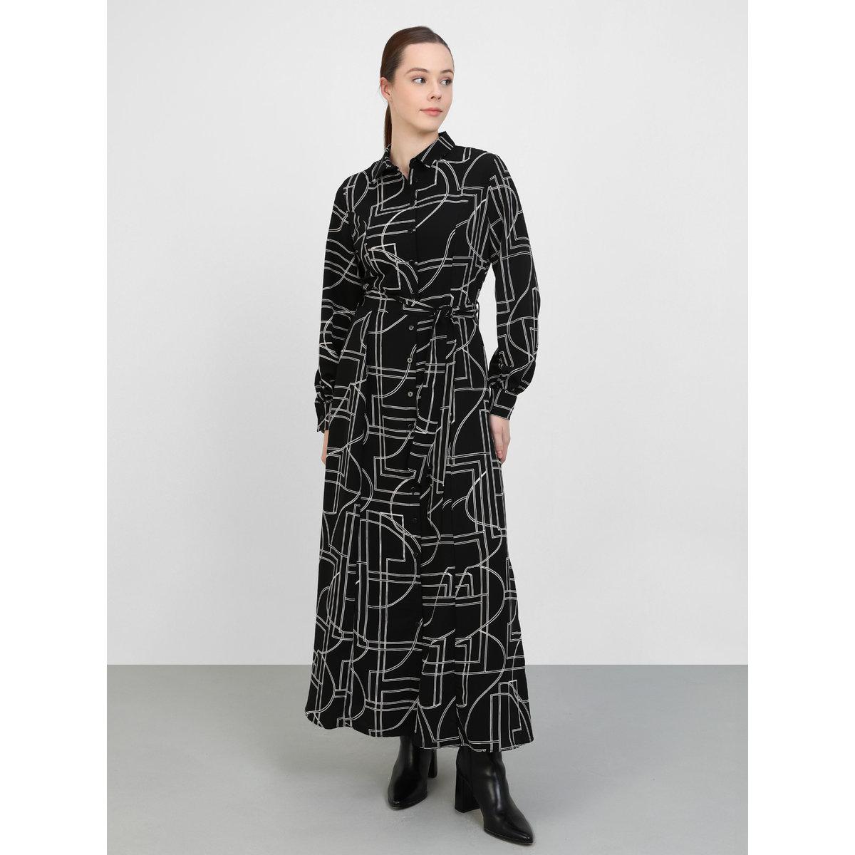 Modanisa X Styli All-Over Print Buttoned Maxi Dress with Tie-Up Belt-women-clothing-dresses-image-1