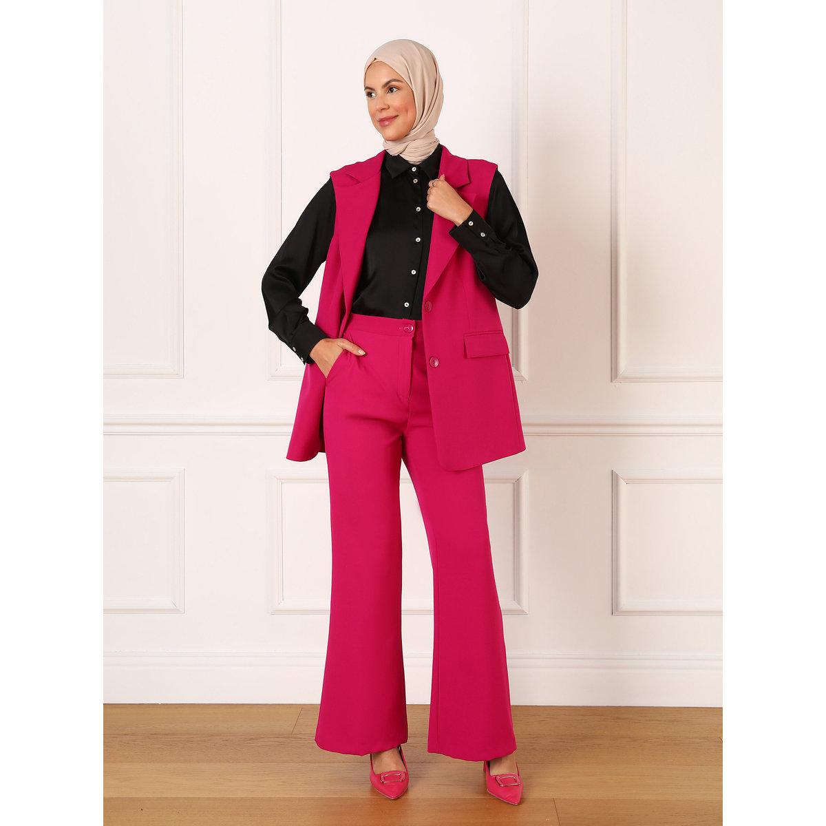 Modanisa X Styli Solid High Rise Flared Pants-women-clothing-bottoms-trousers-image-2