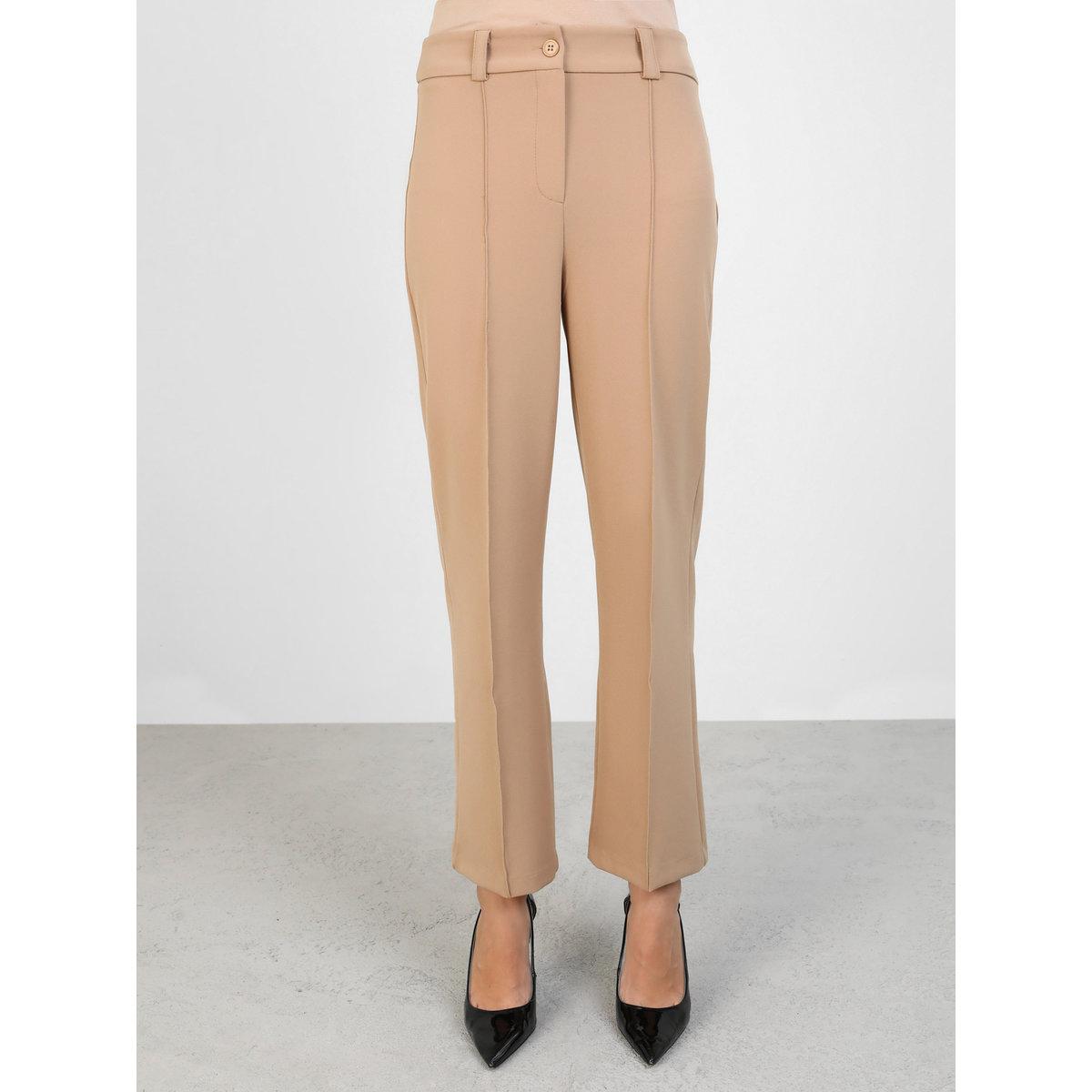 Modanisa X Styli Solid Mid Rise Regular Fit Trousers with Pintuck Detail-women-clothing-bottoms-trousers-image-3