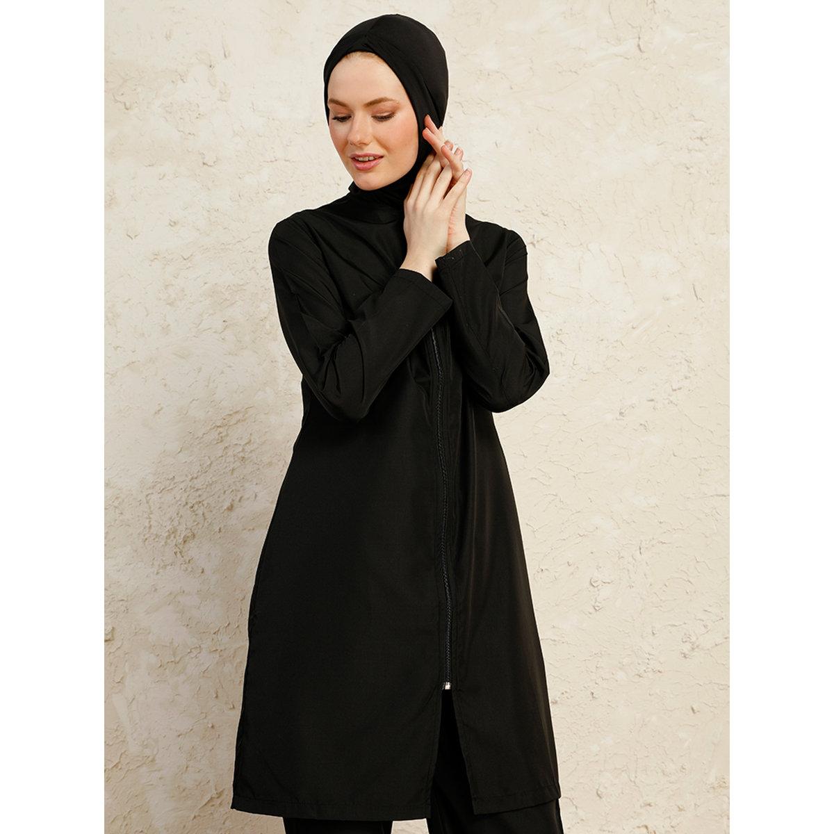 Modanisa X Styli Black Full Coverage Front Zip Burkini Set-women-clothing-swimandbeach-swim-burkinis-image-4