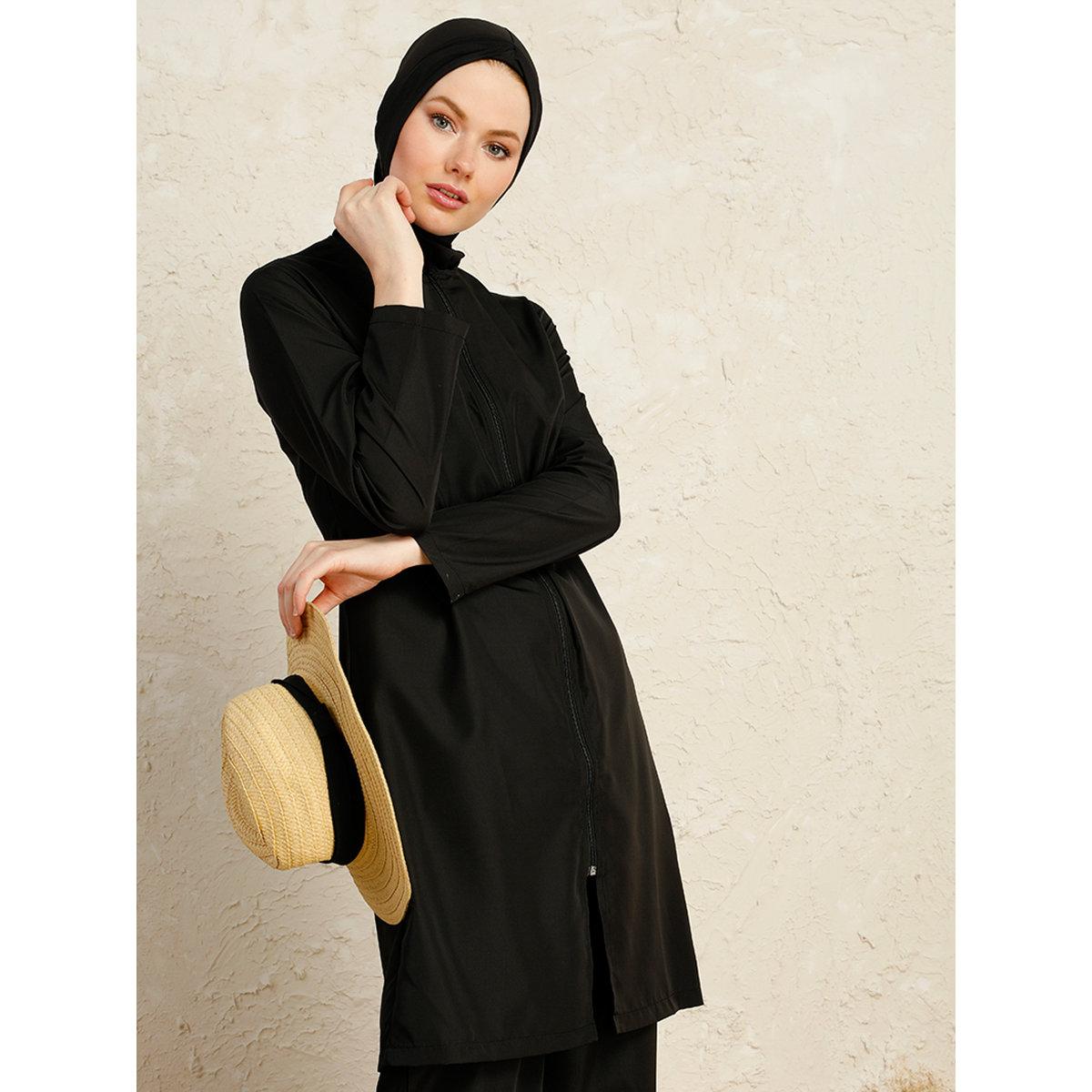Modanisa X Styli Black Full Coverage Front Zip Burkini Set-women-clothing-swimandbeach-swim-burkinis-image-6