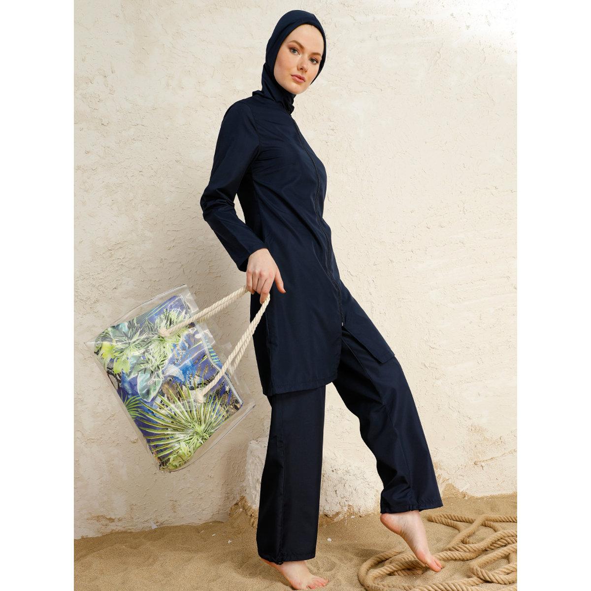 Modanisa X Styli Navy Blue Full Coverage Front Zip Burkini Set-women-clothing-swimandbeach-swim-burkinis-image-4