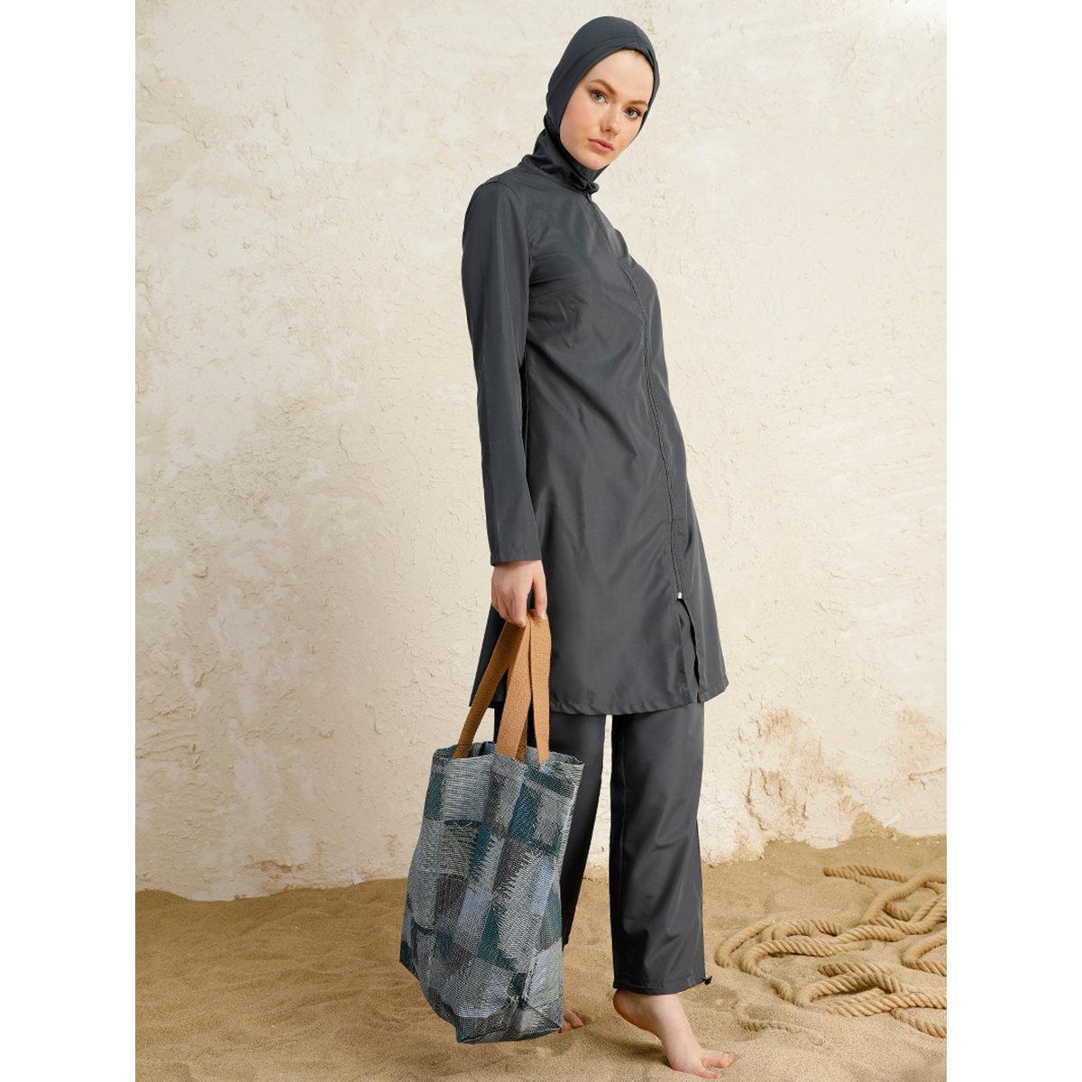 Modanisa X Styli Grey Full Coverage Front Zip Burkini Set-women-clothing-swimandbeach-swim-burkinis-image-2