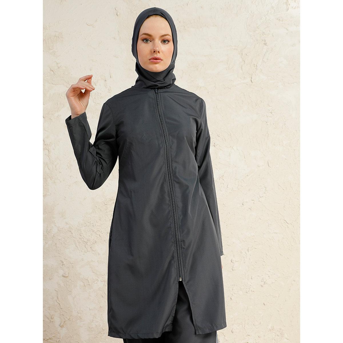 Modanisa X Styli Grey Full Coverage Front Zip Burkini Set-women-clothing-swimandbeach-swim-burkinis-image-3