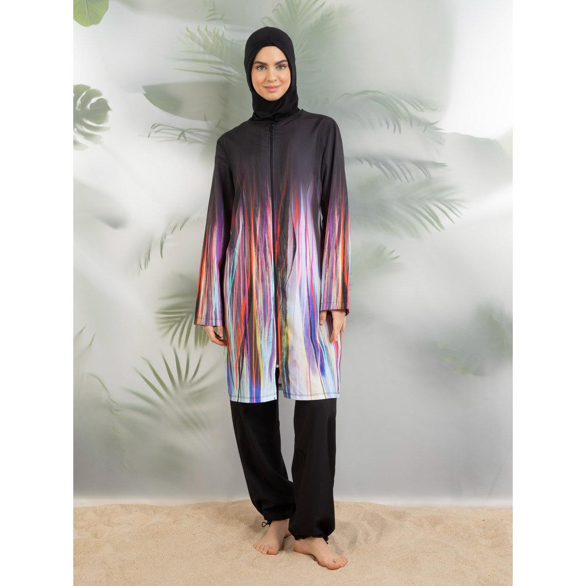 Modanisa X Styli Multi Gradient Print Front Zip Burkini-women-clothing-swimandbeach-swim-burkinis-image-1