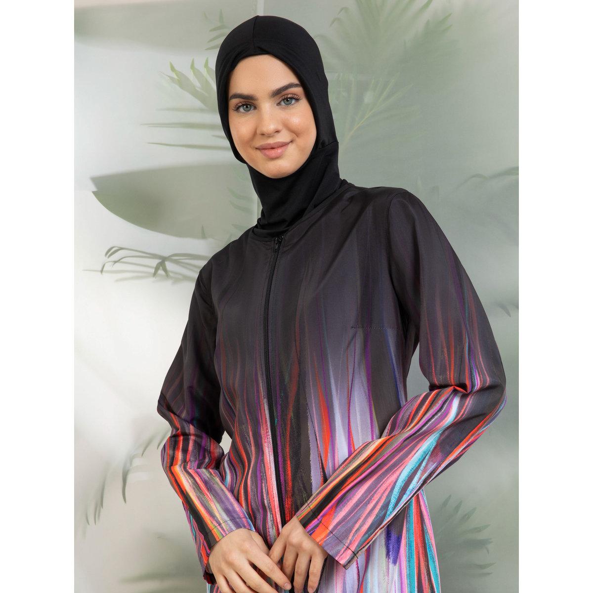 Modanisa X Styli Multi Gradient Print Front Zip Burkini-women-clothing-swimandbeach-swim-burkinis-image-2