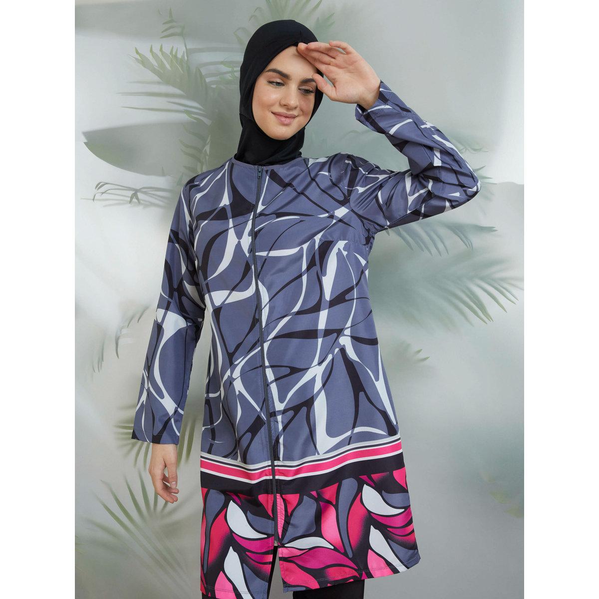 Modanisa X Styli Grey All Over Print Burkini Set-women-clothing-swimandbeach-swim-burkinis-image-2