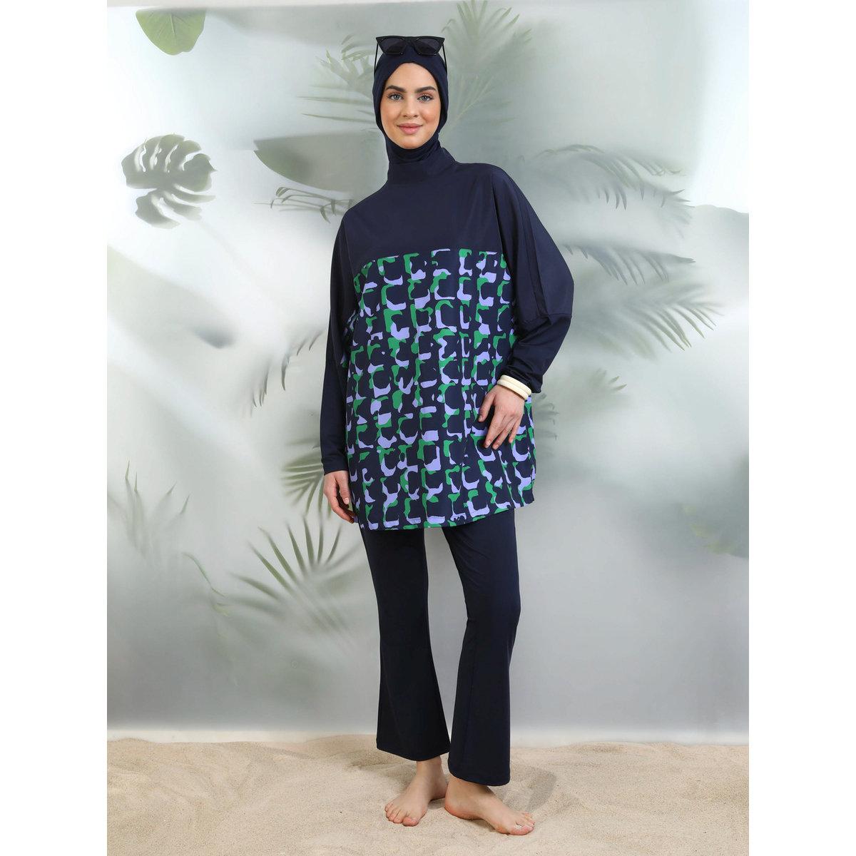 Modanisa X Styli Navy Blue Printed Burkini Set-women-clothing-swimandbeach-swim-burkinis-image-1