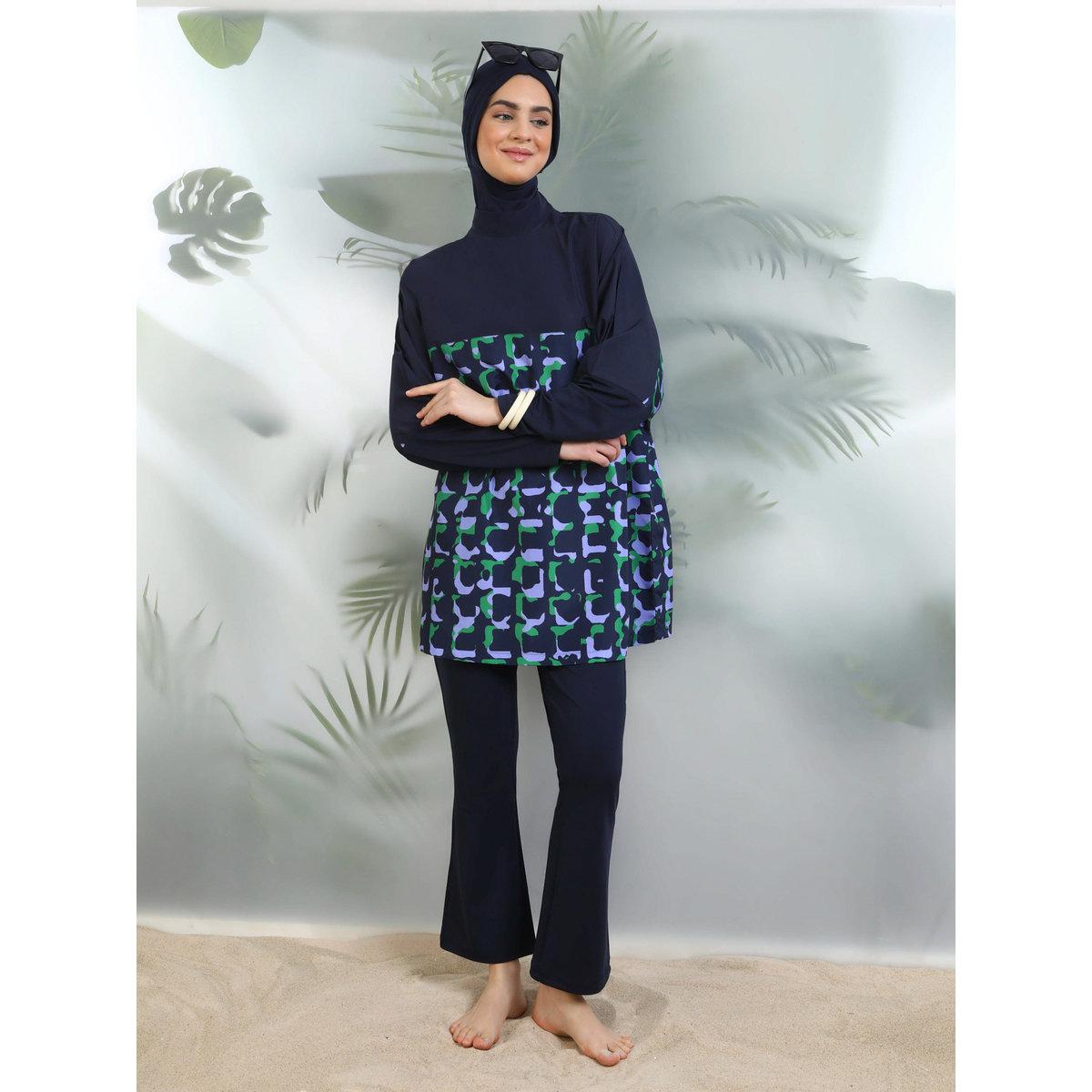 Modanisa X Styli Navy Blue Printed Burkini Set-women-clothing-swimandbeach-swim-burkinis-image-2