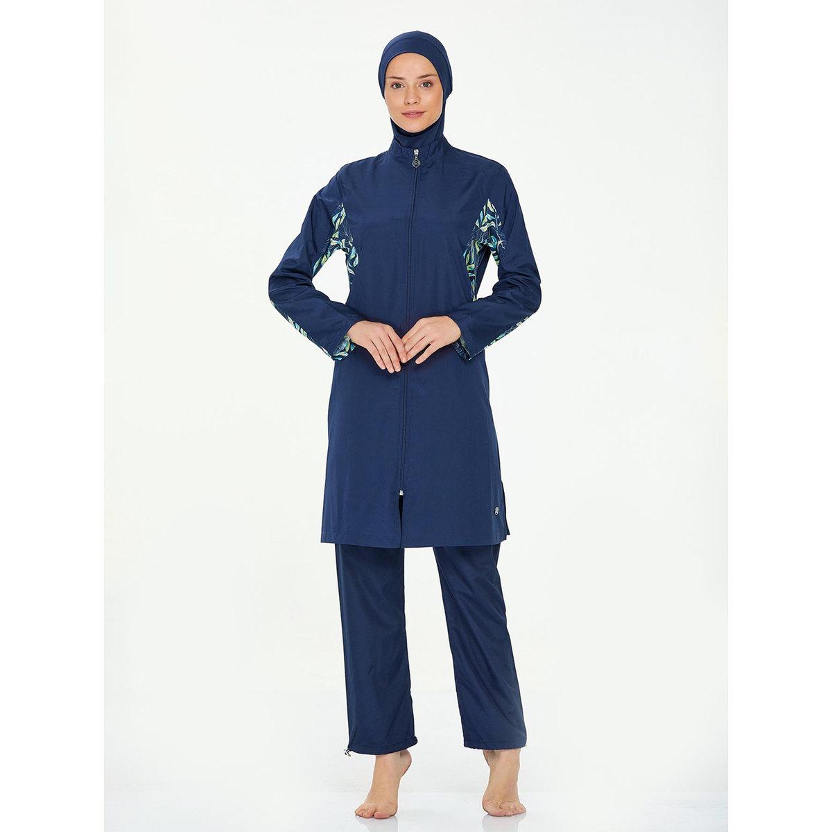 Modanisa X Styli Navy Blue Printed Panel Hijab Burkini Set-women-clothingaccessories-scarves-image-1