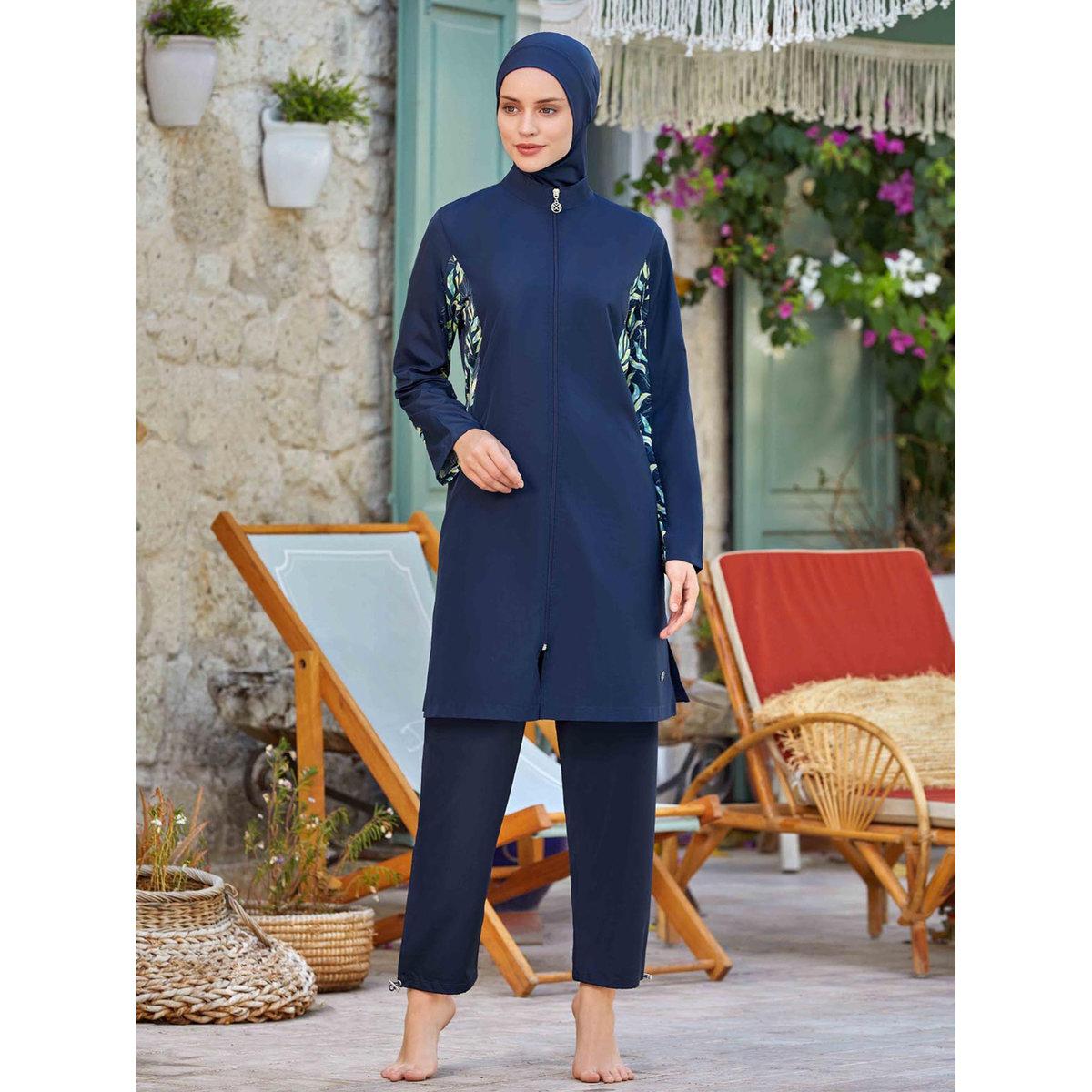 Modanisa X Styli Navy Blue Printed Panel Hijab Burkini Set-women-clothingaccessories-scarves-image-4