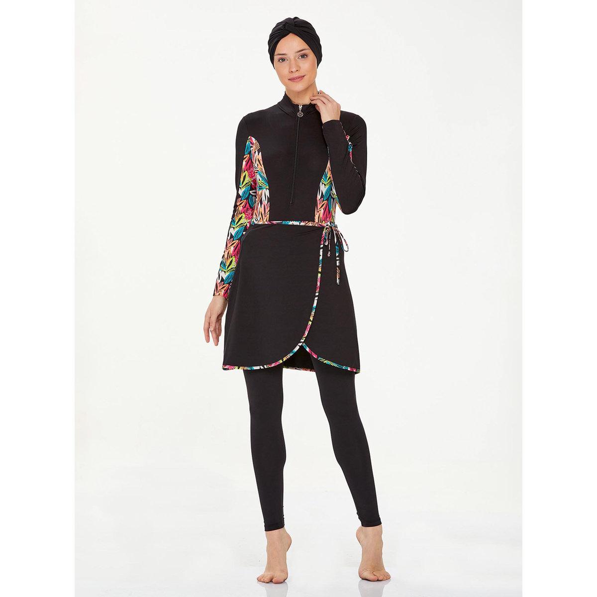 Modanisa X Styli 4-Piece Black Printed Panel Burkini Set-women-clothing-swimandbeach-swim-burkinis-image-1