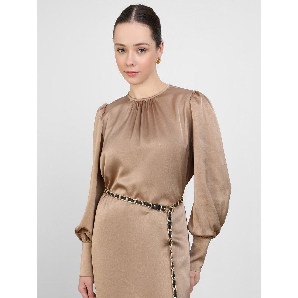 Modanisa X Styli Satin Balloon Sleeve Belted Longline Blouse-women-clothing-shirtsandblouses-blouses-image-2