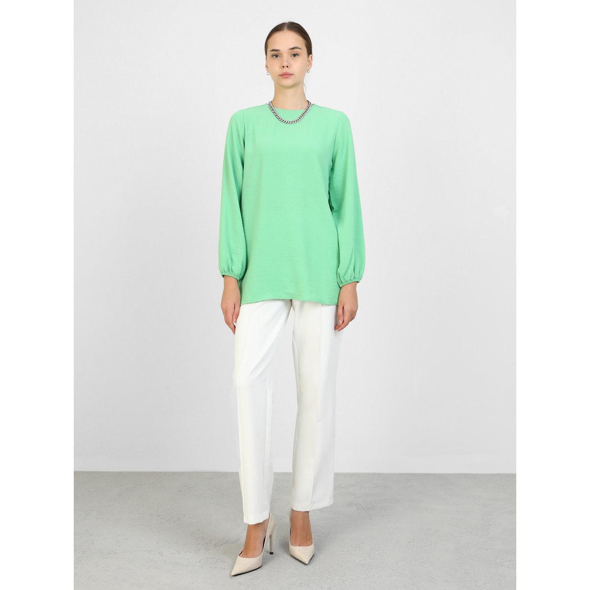 Modanisa X Styli Green Solid Round Neck Longline Blouse-women-clothing-shirtsandblouses-blouses-image-1